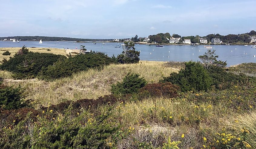Boats in the harbor, view from Watch Hill in Westerly, Rhode Island