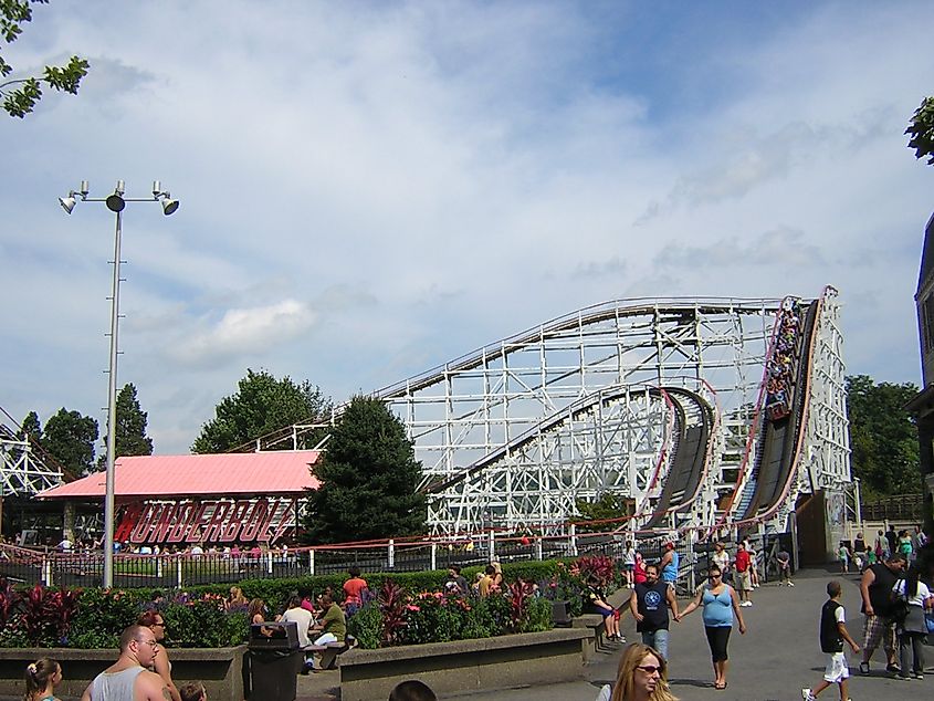 A view of the historic Thunderbolt ride in Kennywood Park in West Mifflin, Pennsylvania.