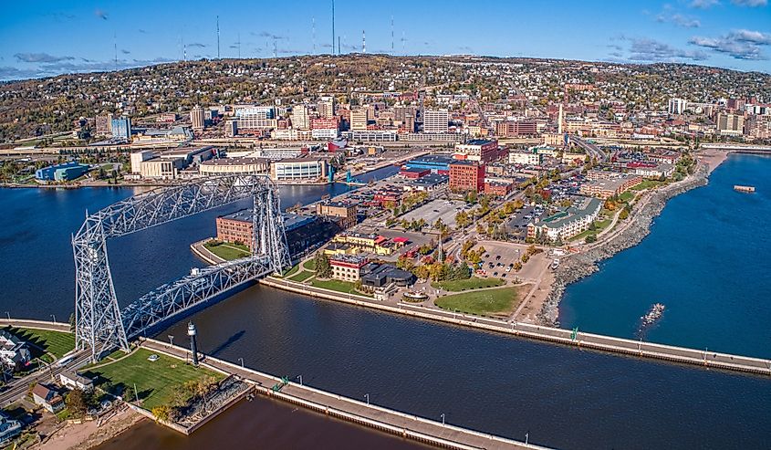 Aerial View of the popular Canal Park Area of Duluth, Minnesota