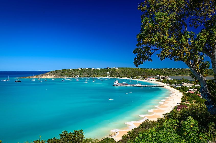 A high-angle view of Sandy Ground Beach on the island of Anguilla in the Caribbean