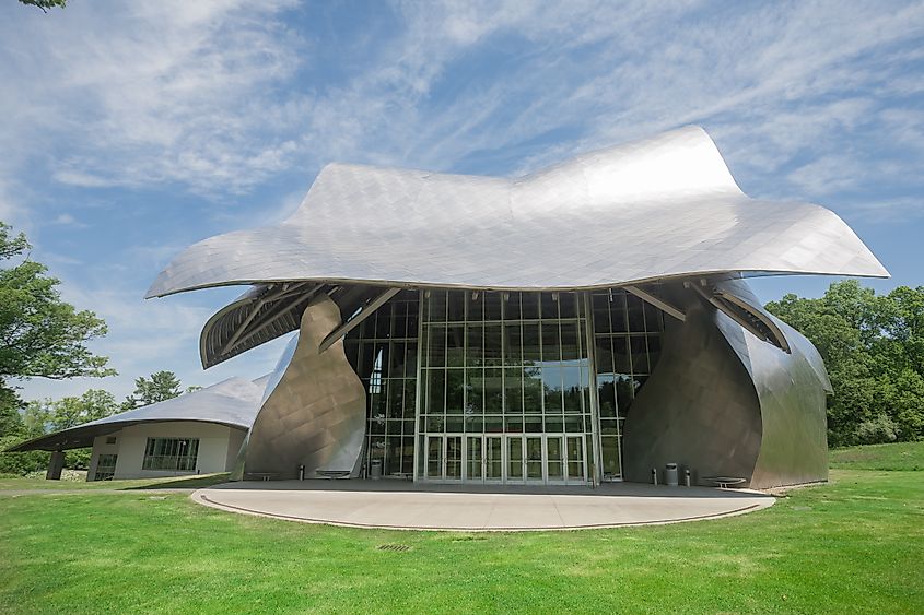 The Richard B. Fisher Center Performing Arts building, Bard College near Tivoli, New York, It was designed by Frank Gehry