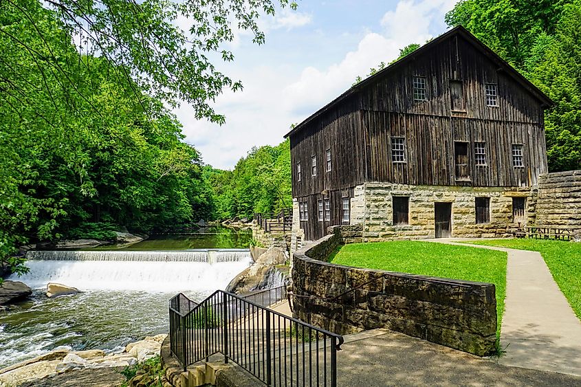 A gristmill and falls on Slippery Rock Creek, McConnell's Mill State Park.