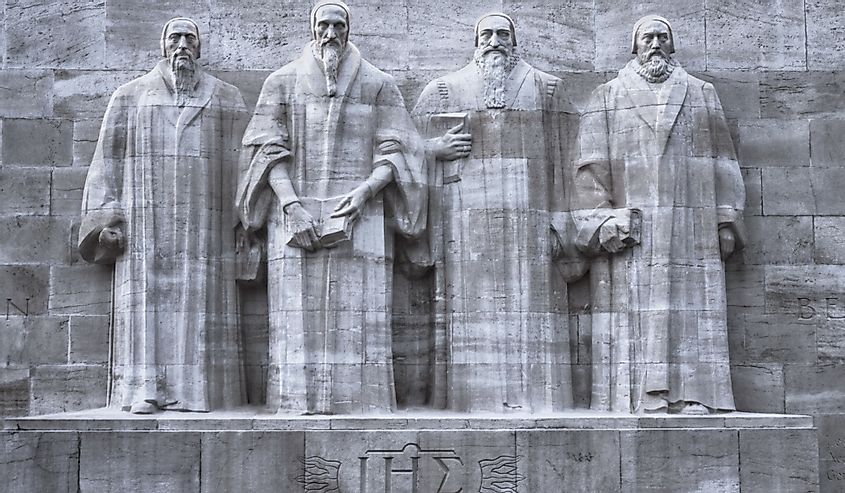 Reformers John Calvin, William Farel, Theodore Beza and John Knoxwall in Geneva, Switzerland