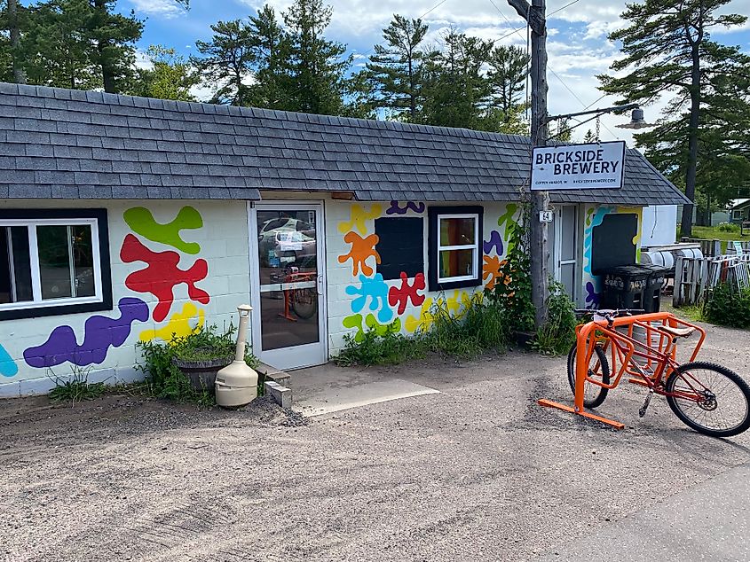 The colorful facade of Brickside Brewing in Copper Harbor, MI.