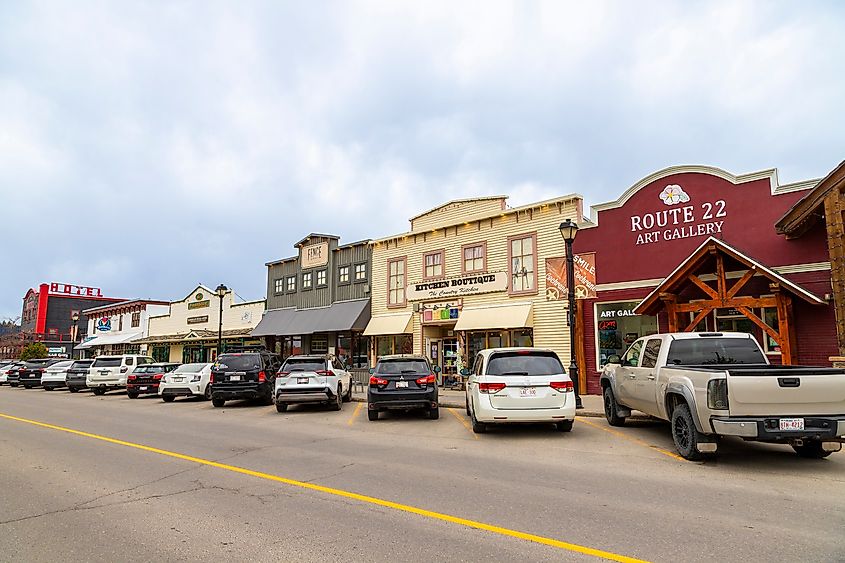 Buildings along the main street in Cochrane, Alberta.