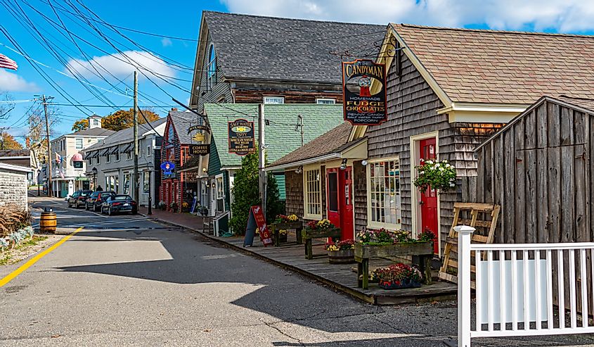 Some old traditional shops on Dock Square road in Kennebunkport