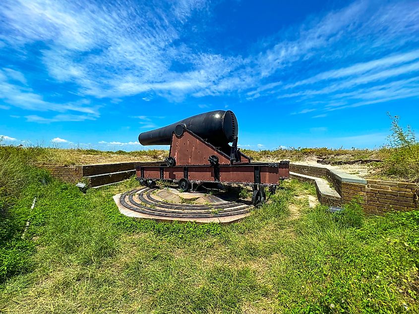 A historic cannon at Ship Island, Mississippi