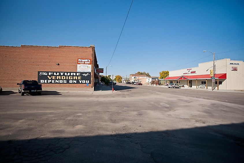 The town center in Verdigre, Nebraska. 