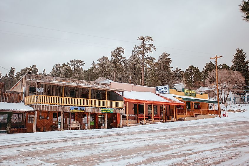The town of Cloudcroft in New Mexico after a winter snow storm.