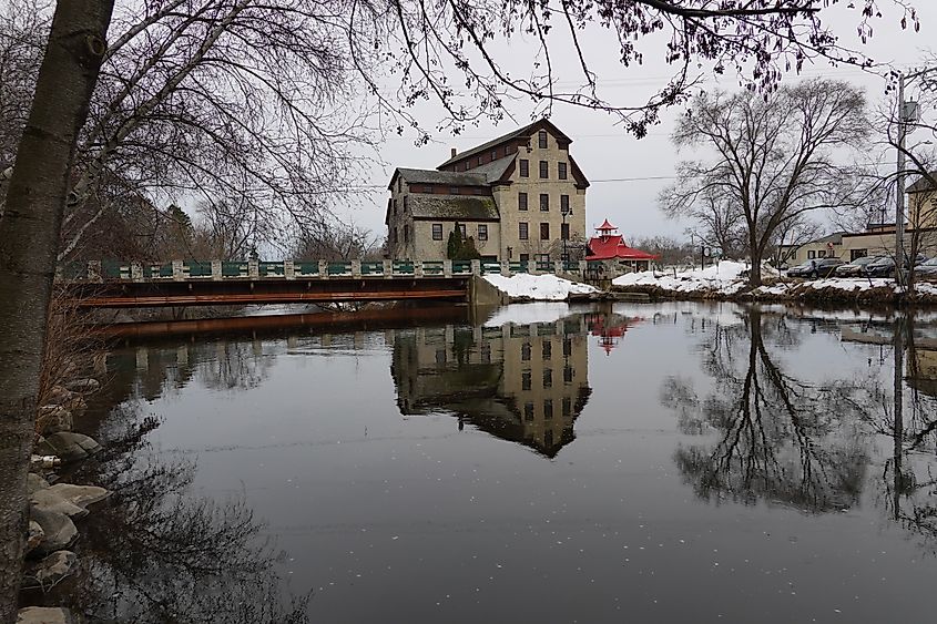 The historical Cedarburg Mill in winter.