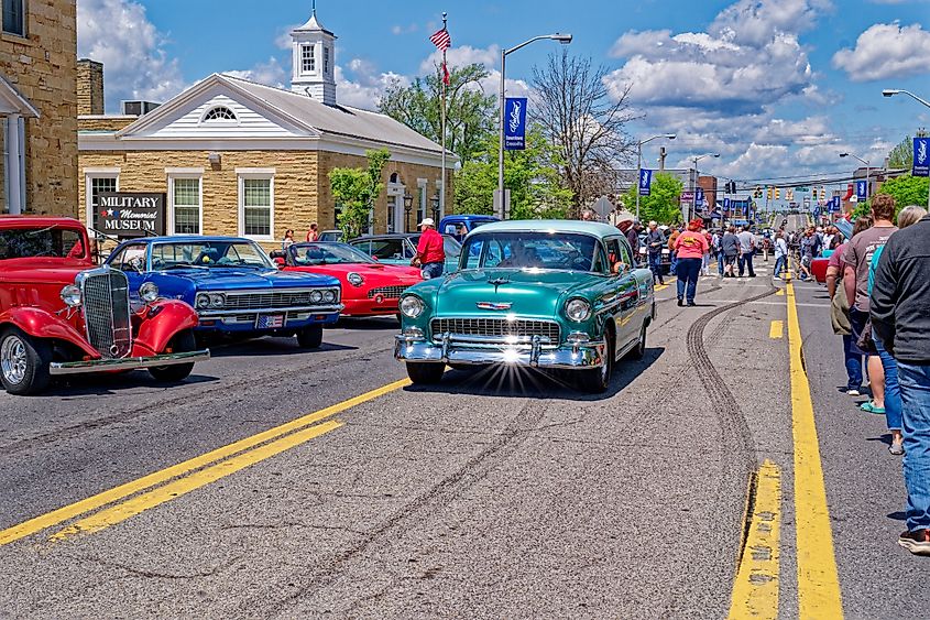 A car show on Main Street in Crossville, Tennessee.