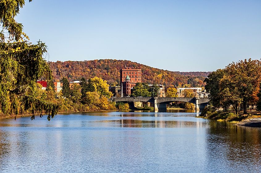 Downtown Warren, Pennsylvania Along the Banks of the Allegheny River in Fall.