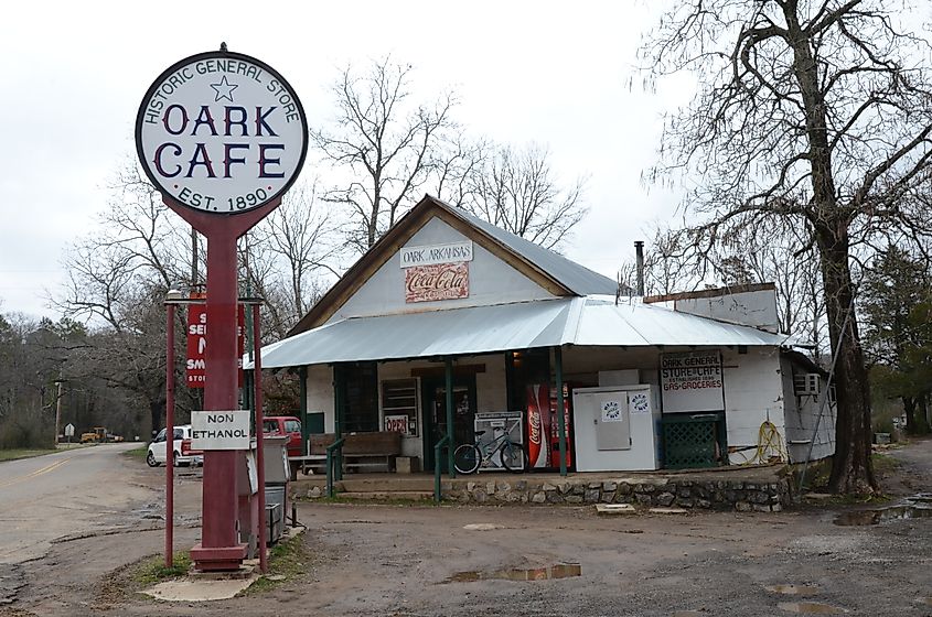 Front view of the Oark General Store in the town of Oark, Arkansas.