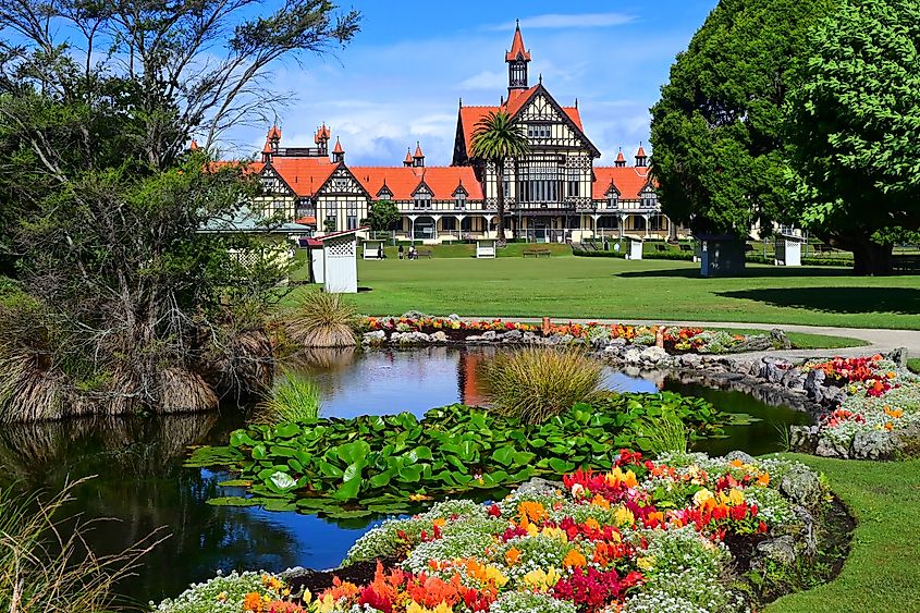 Government Gardens with Rotorua Museum in Rotorua, New Zealand.