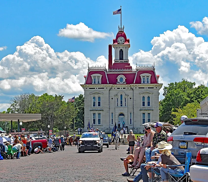 The annual Flint Hills Rodeo parade in Cottonwood Falls, Kansas.