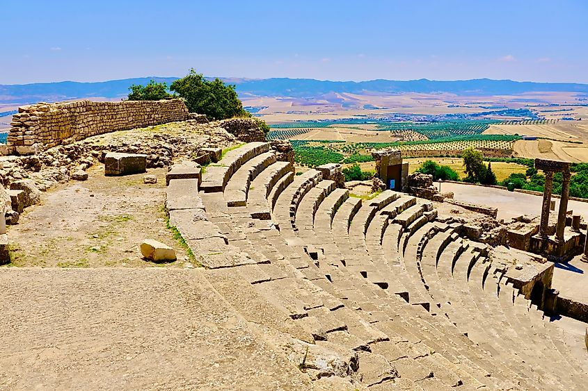 The historical amphitheater in Dougga, Tunisia.