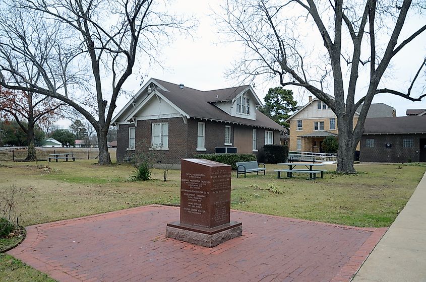 A historical marker stands outside the President William Jefferson Clinton Birthplace Home in Hope, Arkansas
