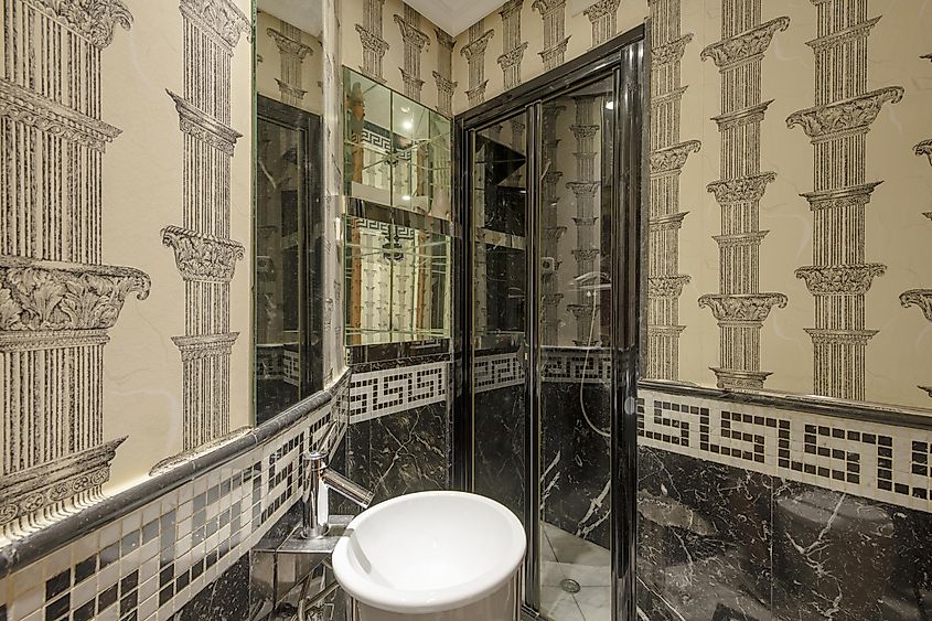 A modern bathroom with Roman decorations.jpg