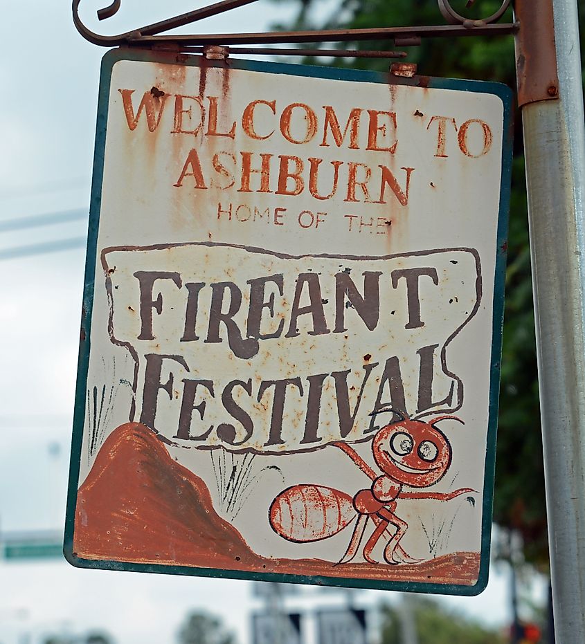 Sign for the Fire Ant Festival in Ashburn, Georgia, US.