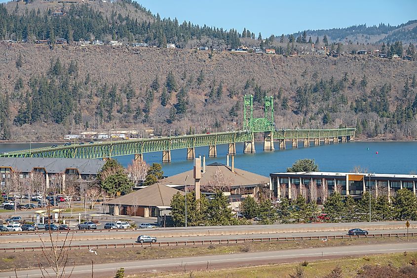 View of a the Hood River-White Salmon Interstate Bridge in Hood River, Oregon.