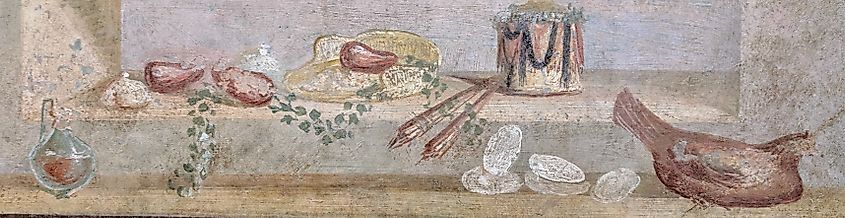 Fresco depicting food and game in Pompeii.