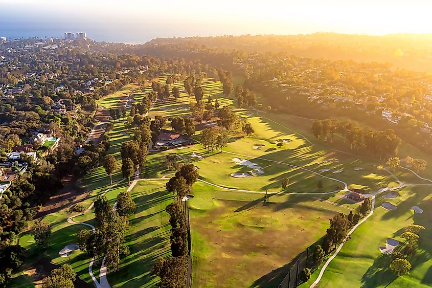 Aerial view of a golf course in Los Angeles, California.