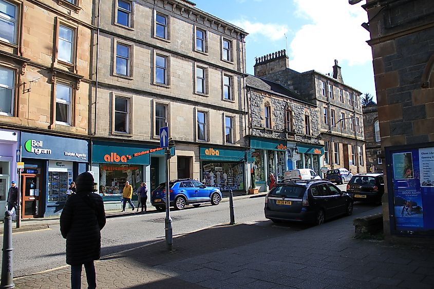 This is the beautiful downtown of Oban, Scotland.