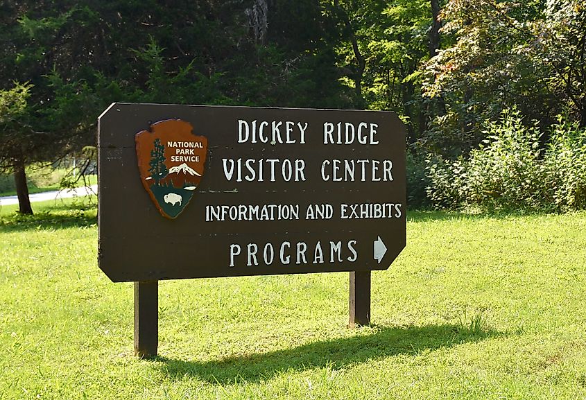 Dickey Ridge Visitor Center Sign, Shenandoah National Park, Virginia, USA.