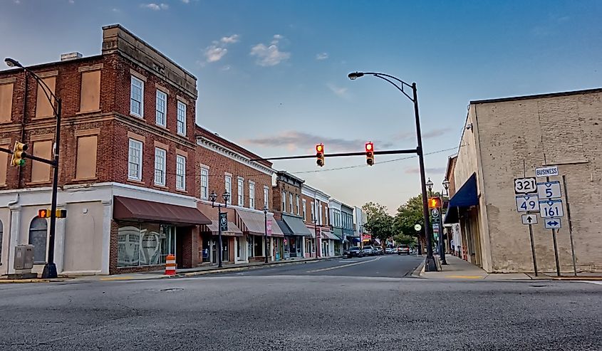 Empty downtown streets of York, South Carolina.