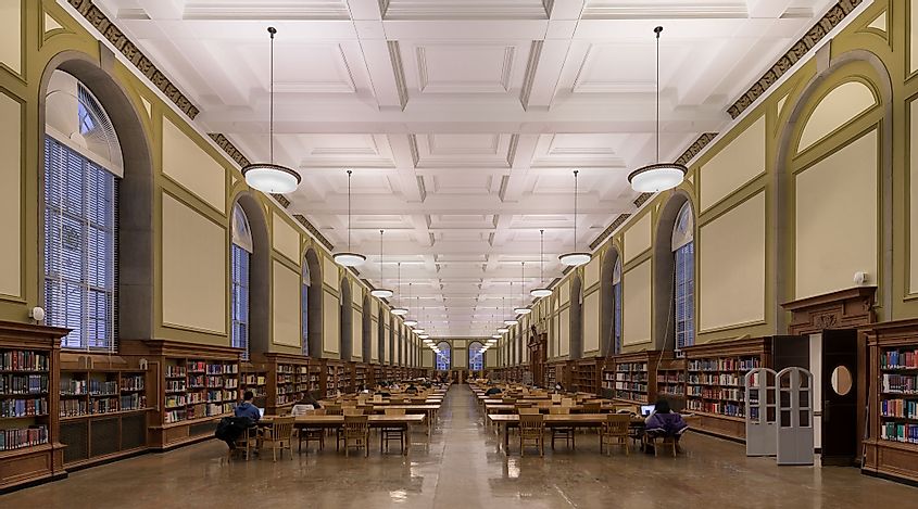 Reading Room in the Main Library on the campus of  the University of Illinois at Urbana-Champaign
