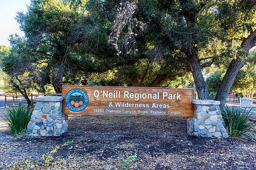At the entrance of the O'Neill Regional Park, Trabuco Canyon, California