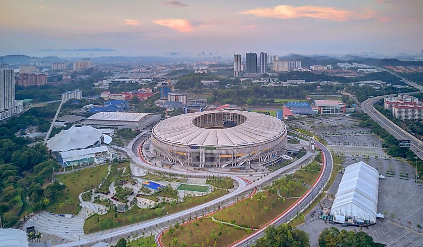 Aerial view of downtown at Bukit Jalil City, Malaysia in early morning