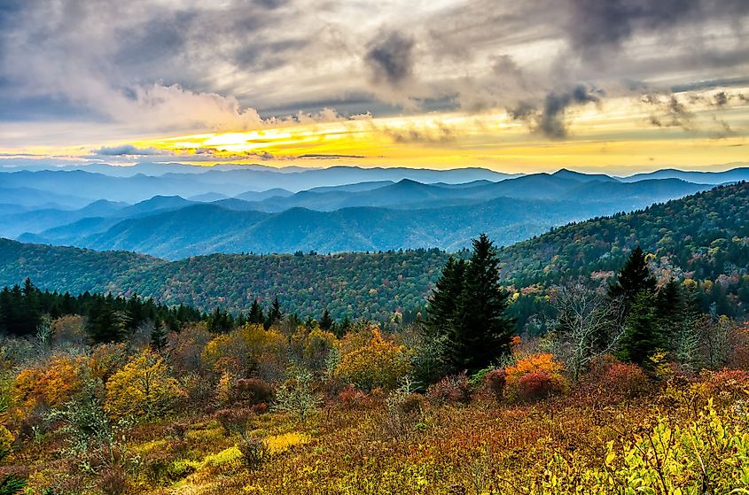 sunset over the Cowee Mountain in Great Smoky Mountains