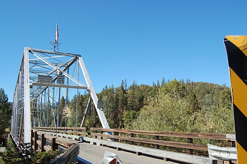 The Lewiston Bridge crossing over the Trinity River in Lewiston, California. 