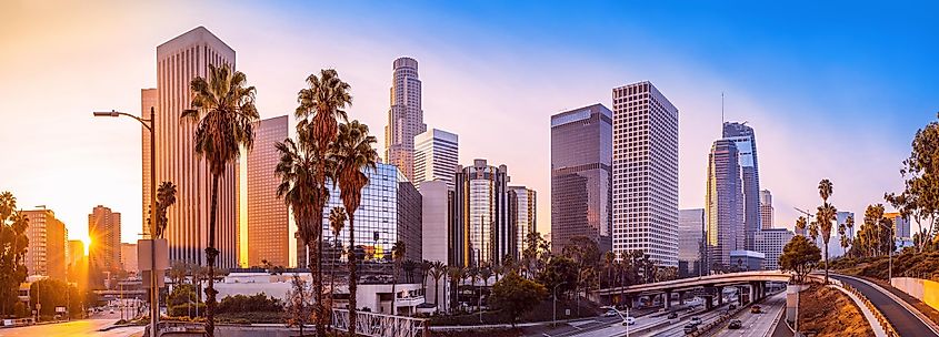 Los Angeles, California skyline during sunrise.