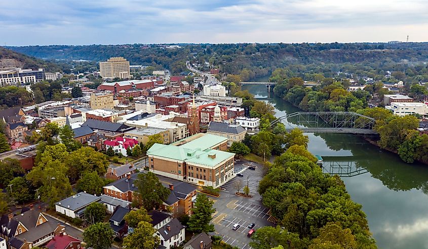 The Kentucky River meanders along framing the downtown urban core of Frankfort Kentucky