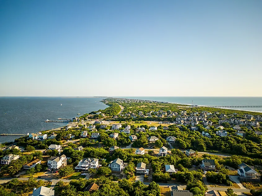 Aerial drone photo of Duck North Carolina a coastal beach town