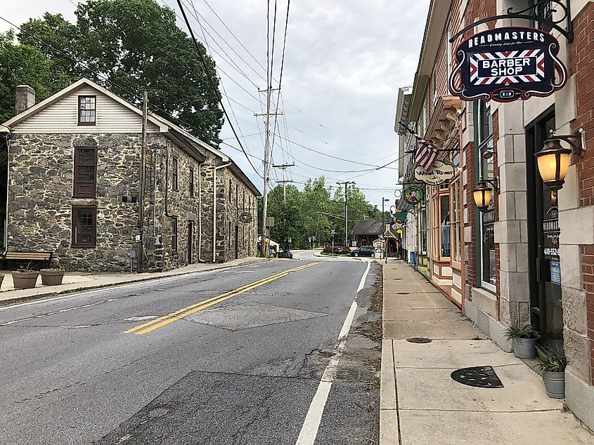 Maryland State Route 851 (Main Street) at Sandosky Road and Oklahoma Avenue in Sykesville, Carroll County, Maryland