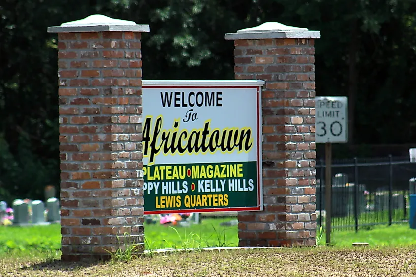 Africatown welcome sign.