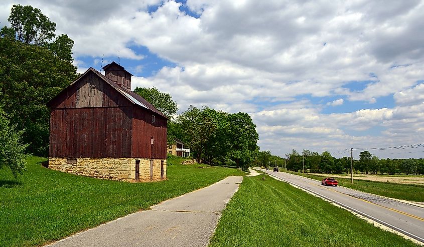 The Sam Vadalabene Bike Trail (left) and Illinois Route 100 near Pere Marquette State Park.