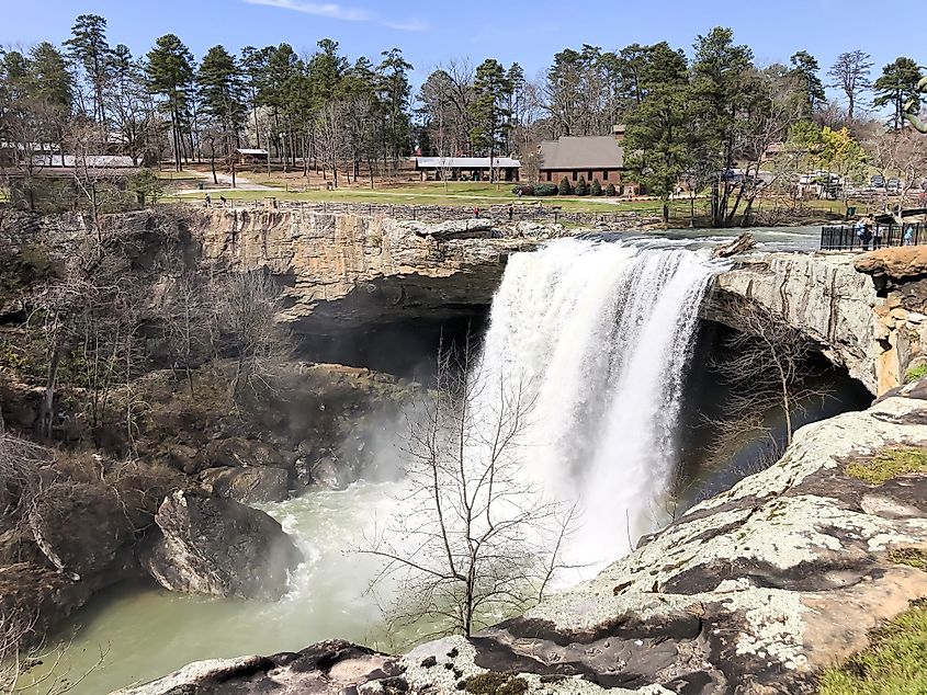Close-up view of the 90-foot Noccalula Falls in Gadsden, Alabama.