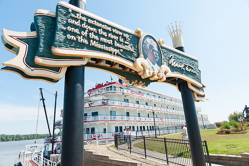 American Eagle paddlewheel riverboat docked at Hannibal, Missouri.