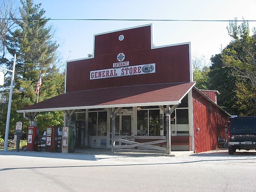 Front of the Cataract General Store, located along the main street of Cataract in Indiana.