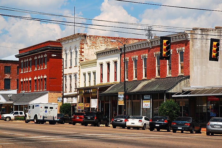 Selma, AL, USA September 14 Cars fill up the streets parking spots in the downtown business district of Selma, Alabama.