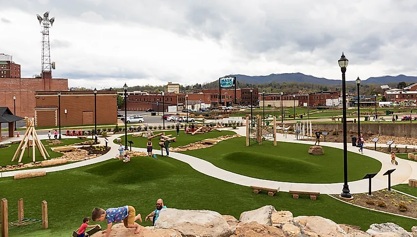 A park in downtown Johnson City, Tennessee
