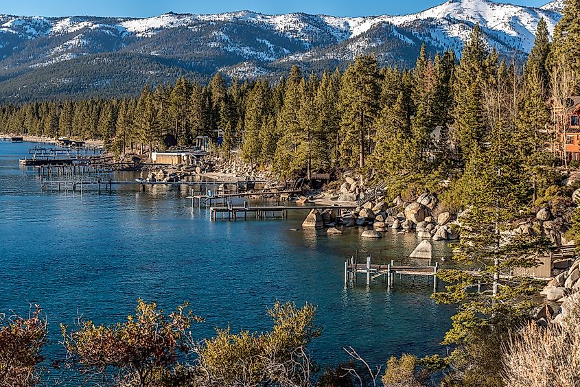Lake Tahoe's shoreline in Incline Village, Nevada.