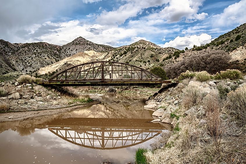 A bridge over the Sevier River at Caboose Village in Sevier, Utah