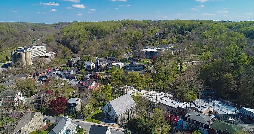 The Ellicott City Historic District lies in the valleys of the Tiber and Patapsco rivers. Many of its buildings were constructed in the 1800s.