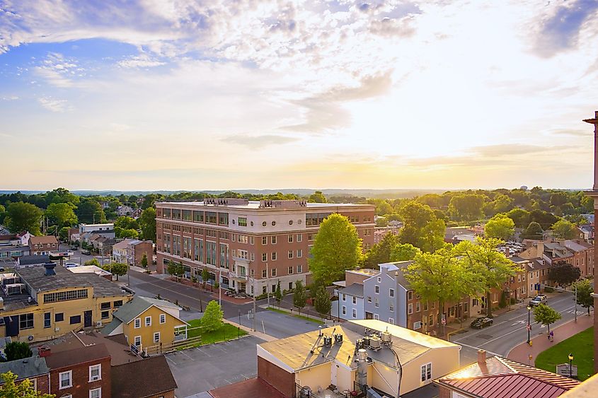 Aerial view in summer West Chester, Pennsylvania USA