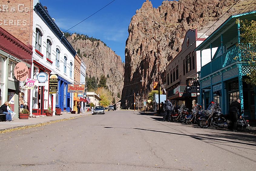 Creede, Colorado, 10/10/2009 Motorcycles parking on Main Street in Creede, via Michael Kaercher / Shutterstock.com